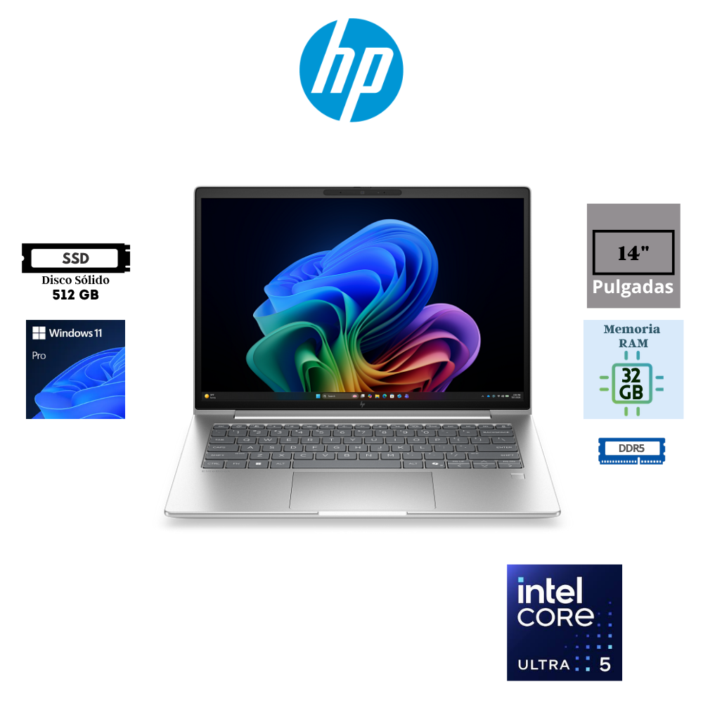 LAPTOP HP ELITEBOOK 6 NEXT GEN AIG2I 14" INTEL CORE ULTRA 5 325 32GB DDR5 512GB SSD INTEL GRAPHICS WUXGA WINDOWS 11 PRO